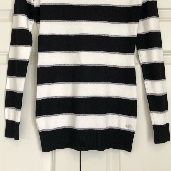 Women's Striped Black, White, & Silver Guess Sweater, Size Small Petite - Picture 4 of 16